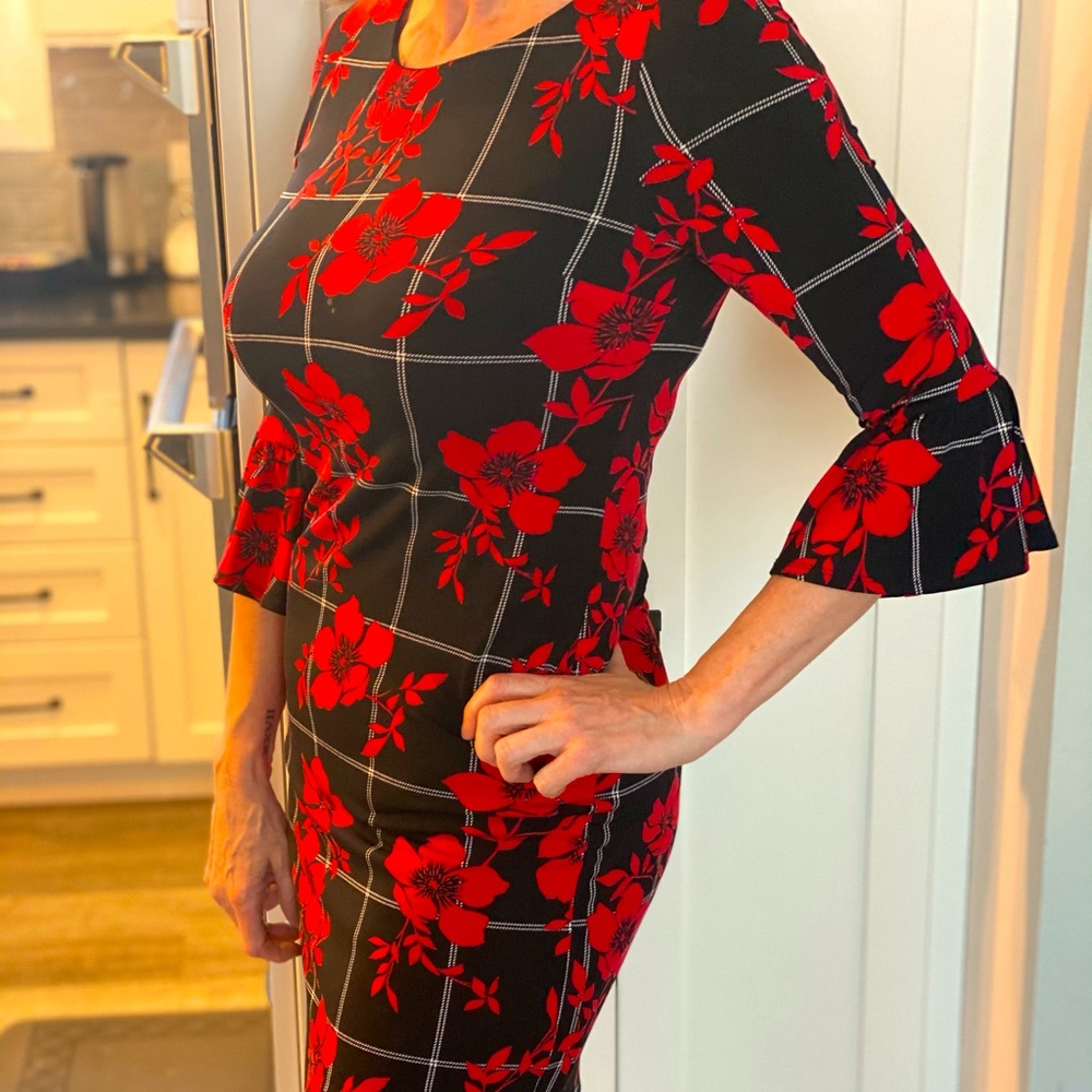 Red flowered and black Dress